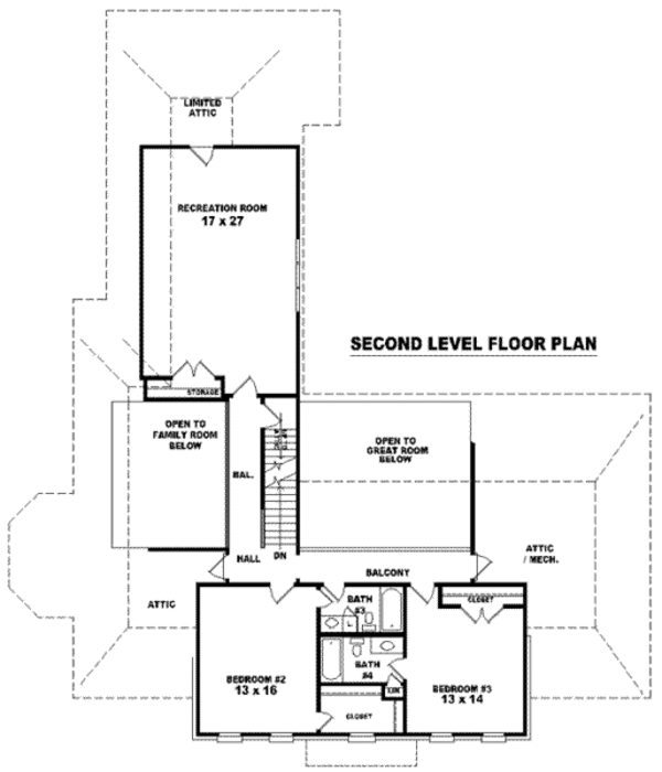 Colonial Floor Plan - Upper Floor Plan #81-1264