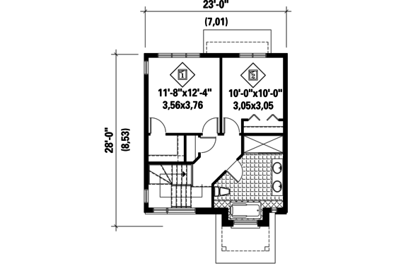 Floor Plan - Upper Floor for Contemporary House Plan #25-4434 - 2 bed, 1 bath