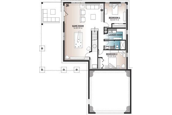 Floor Plan - Lower Floor for Cottage House Plan #23-2680 - 4 bed, 3 bath