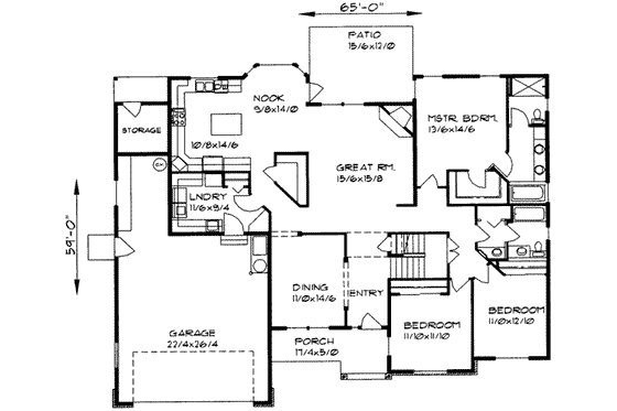 Floor Plan - Main Floor for Traditional House Plan #303-440 - 3 bed, 2.5 bath