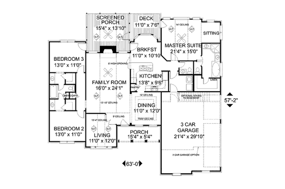 Floor Plan - Main Floor for Craftsman House Plan #56-567 - 3 bed, 2.5 bath