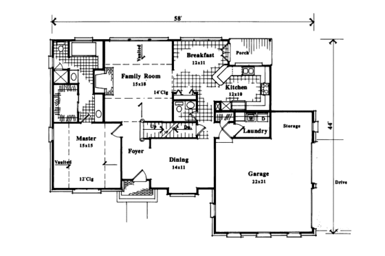 Floor Plan - Main Floor for Traditional House Plan #41-150 - 4 bed, 2.5 bath