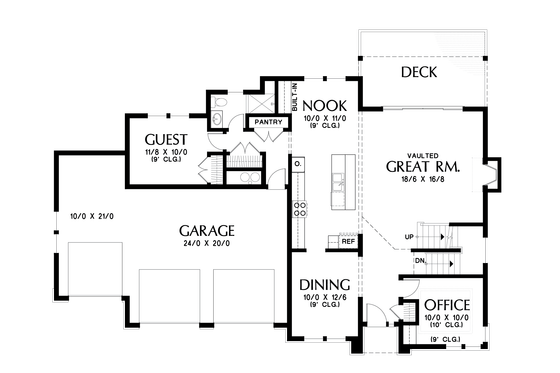 Floor Plan - Main Floor for Prairie House Plan #48-695 - 4 bed, 4 bath