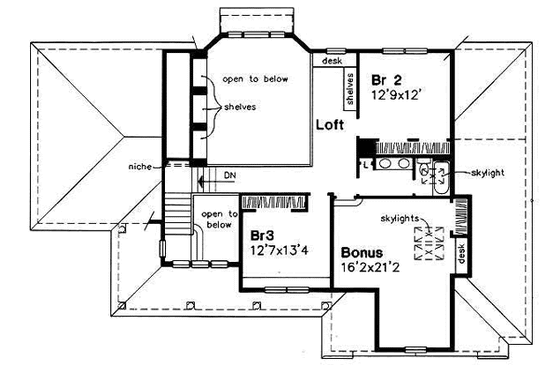 Floor Plan - Upper Floor for Traditional House Plan #50-199 - 3 bed, 2.5 bath