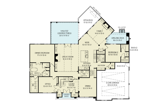 Floor Plan - Main Floor for Farmhouse House Plan #119-459 - 4 bed, 4.5 bath