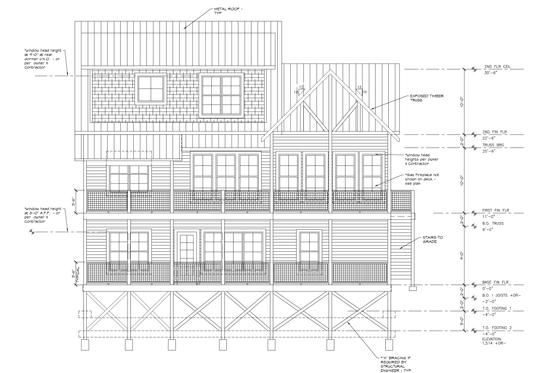 Exterior - Rear Elevation 1 for Cabin House Plan #123-118 - 5 bed, 5 bath