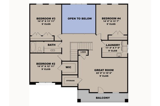 Floor Plan - Upper Floor for Contemporary House Plan #1111-48 - 4 bed, 2.5 bath