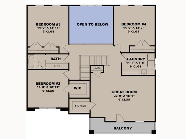 House Blueprint - Floor Plan - Upper Floor for Contemporary House Plan #1111-48 - 4 bed, 2.5 bath