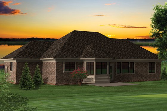 Exterior - Rear Elevation for Ranch House Plan #70-1046 - 2 bed, 2 bath