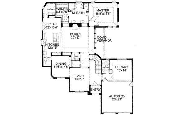 Floor Plan - Main Floor for European House Plan #141-129 - 3 bed, 3 bath