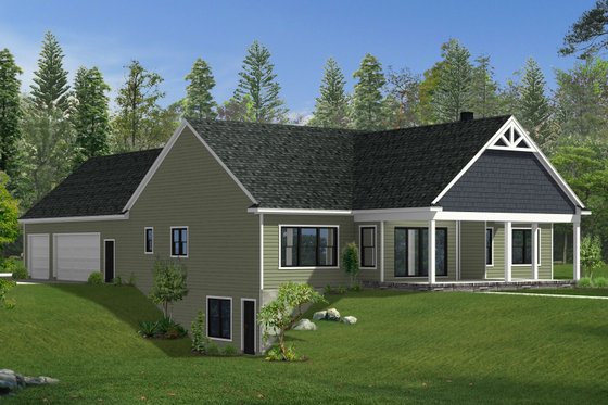 Exterior - Rear Elevation for Ranch House Plan #1057-36 - 3 bed, 2.5 bath