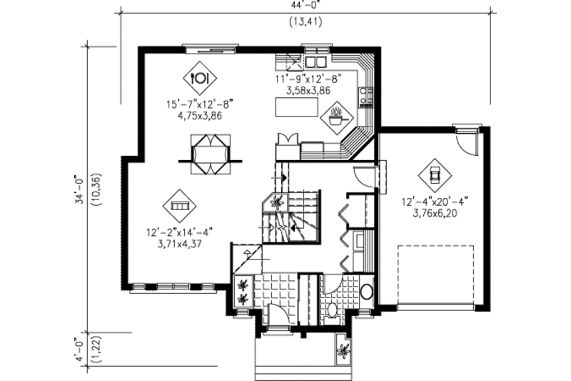 Architectural House Design - Floor Plan - Main Floor for European House Plan #25-4258 - 3 bed, 1.5 bath