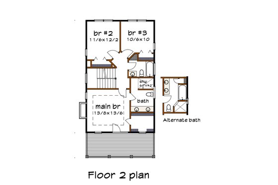 Floor Plan - Upper Floor for Craftsman House Plan #79-213 - 3 bed, 2.5 bath