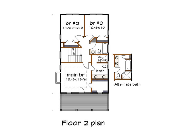 Dream House Plan - Floor Plan - Upper Floor for Craftsman House Plan #79-213 - 3 bed, 2.5 bath