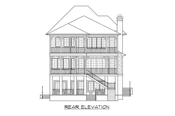 Exterior - Rear Elevation for European House Plan #1054-42 - 3 bed, 3 bath