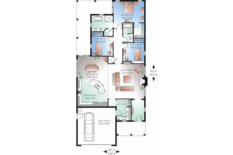 Home Plan - Floor Plan - Main Floor for Southern House Plan #23-2208 - 3 bed, 2 bath