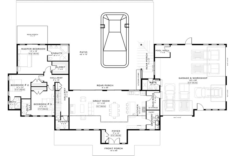Home Plan - Floor Plan - Main Floor for Barndominium House Plan #1101-22 - 3 bed, 4.5 bath