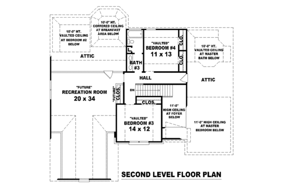 Floor Plan - Upper Floor for European House Plan #81-1082 - 4 bed, 3 bath
