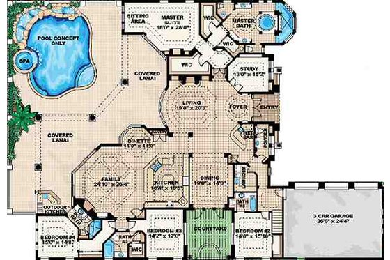 Floor Plan - Main Floor for Mediterranean House Plan #27-273 - 4 bed, 4.5 bath