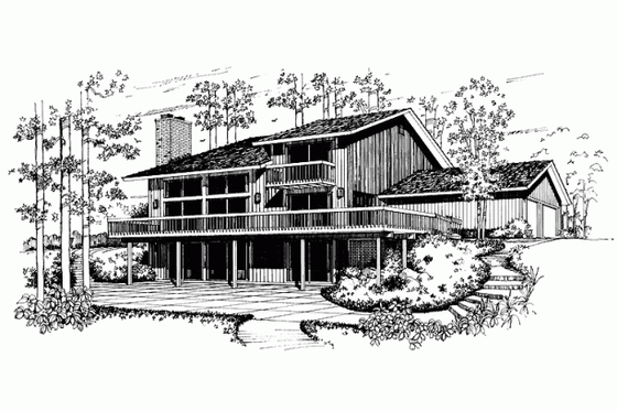 Exterior - Rear Elevation for Contemporary House Plan #72-454 - 2 bed, 2.5 bath
