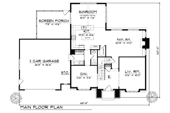 Floor Plan - Main Floor for Modern House Plan #70-439 - 4 bed, 2.5 bath