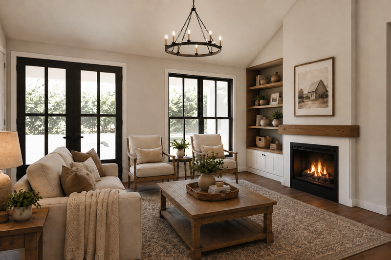 House Blueprint - Interior - Family Room 1 for Farmhouse House Plan #48-1224 - 3 bed, 2 bath
