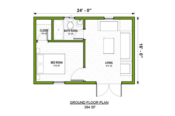 Floor Plan - Main Floor for Cottage House Plan #1106-197 - 1 bed, 1 bath