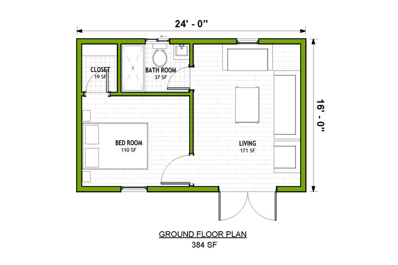 House Blueprint - Floor Plan - Main Floor for Cottage House Plan #1106-197 - 1 bed, 1 bath