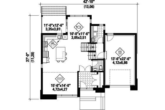 Floor Plan - Main Floor for Contemporary House Plan #25-4307 - 4 bed, 2 bath