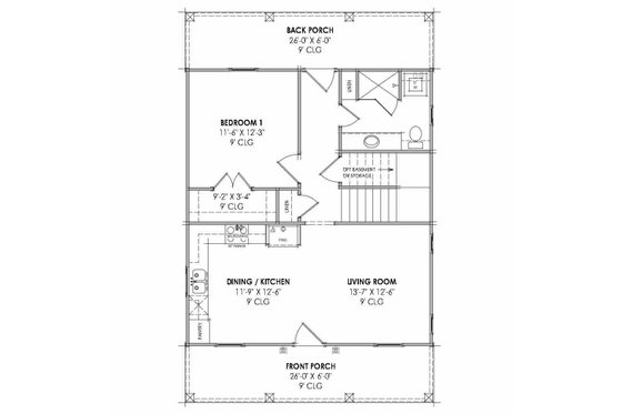 Floor Plan - Main Floor for Bungalow House Plan #1096-168 - 2 bed, 2 bath