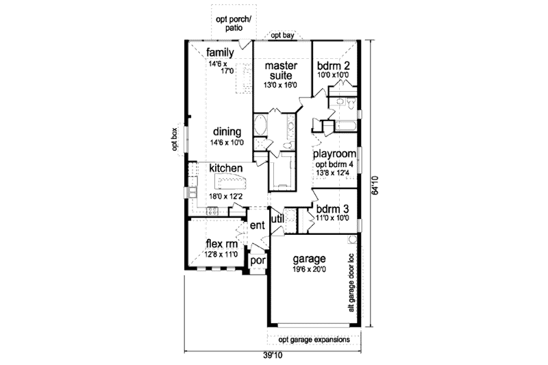 Home Plan - Floor Plan - Main Floor for Traditional House Plan #84-353 - 2 bed, 2 bath