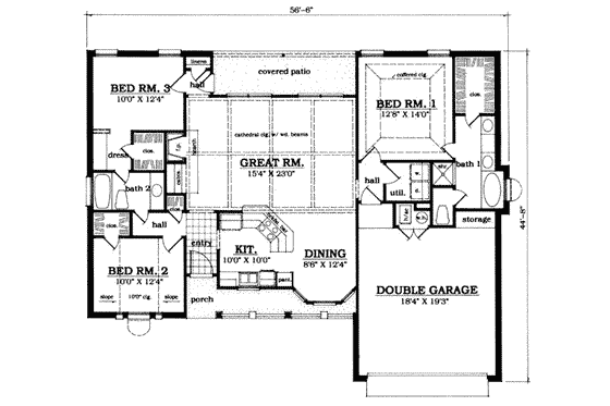 Floor Plan - Main Floor for Traditional House Plan #42-283 - 3 bed, 2 bath