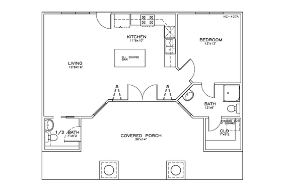Floor Plan - Main Floor for Classical House Plan #8-207 - 1 bed, 1 bath