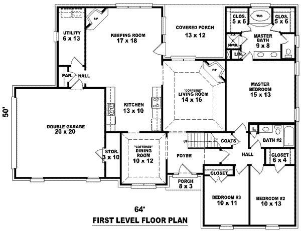 Floor Plan - Main Floor for Traditional House Plan #81-1033 - 4 bed, 3 bath