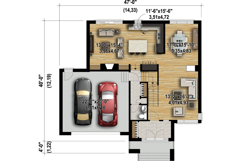 House Blueprint - Floor Plan - Main Floor 1 for Contemporary House Plan #25-4481 - 3 bed, 2.5 bath