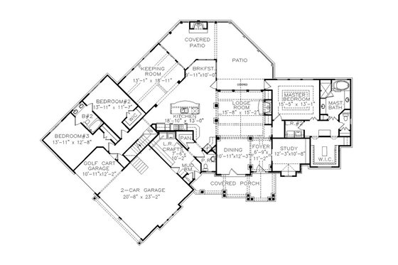 Floor Plan - Main Floor for Craftsman House Plan #54-534 - 3 bed, 2.5 bath