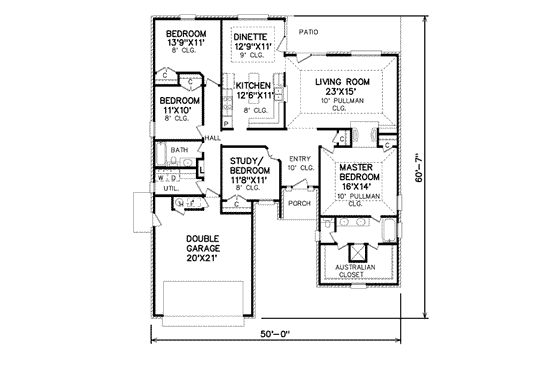 Floor Plan - Main Floor for Traditional House Plan #65-158 - 3 bed, 2 bath