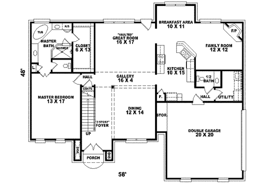 Floor Plan - Main Floor for European House Plan #81-532 - 4 bed, 2.5 bath