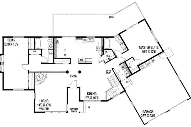House Plan Design - Floor Plan - Main Floor for Ranch House Plan #60-357 - 2 bed, 2 bath