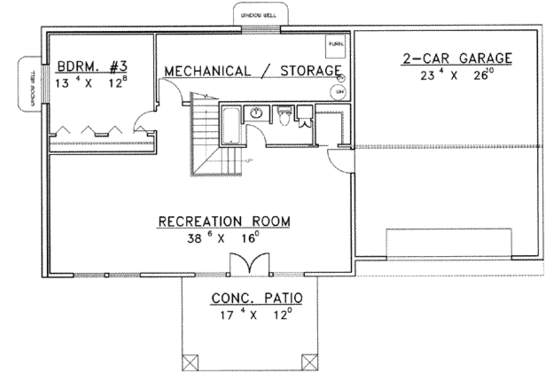Floor Plan - Lower Floor for Traditional House Plan #117-381 - 3 bed, 3 bath