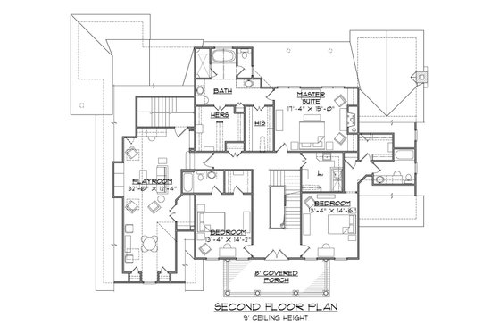 Floor Plan - Upper Floor for Colonial House Plan #1054-78 - 4 bed, 4.5 bath