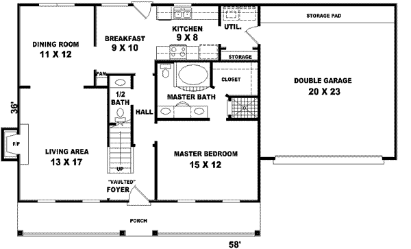 Floor Plan - Main Floor for Southern House Plan #81-457 - 3 bed, 2.5 bath