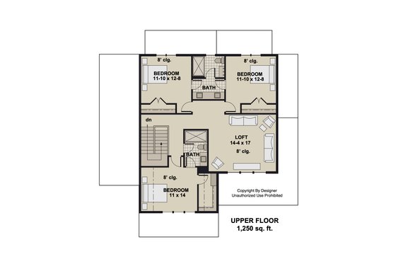 Floor Plan - Upper Floor for Farmhouse House Plan #51-1363 - 4 bed, 3.5 bath