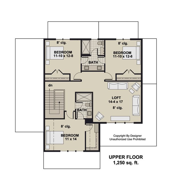 Farmhouse Floor Plan - Upper Floor Plan #51-1363
