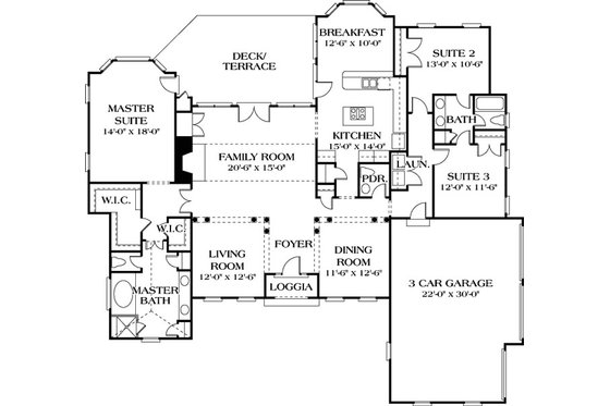 Floor Plan - Main Floor for European House Plan #453-30 - 3 bed, 2.5 bath