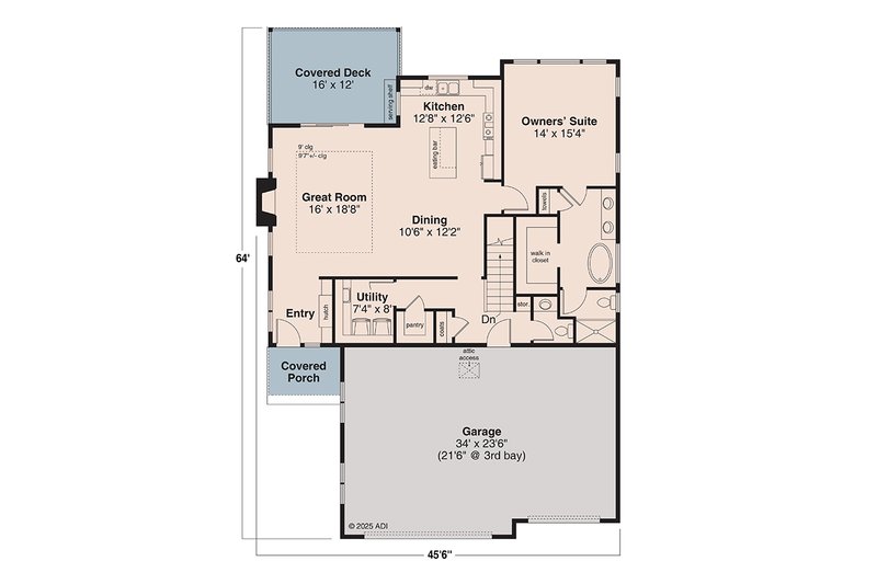 House Design - Floor Plan - Main Floor for Modern House Plan #124-1412 - 3 bed, 2.5 bath