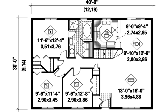 Floor Plan - Main Floor for Country House Plan #25-4805 - 3 bed, 1 bath