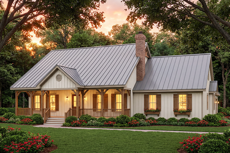 Architectural House Design - Exterior - Front Elevation 2 for Country House Plan #406-152 - 3 bed, 2.5 bath