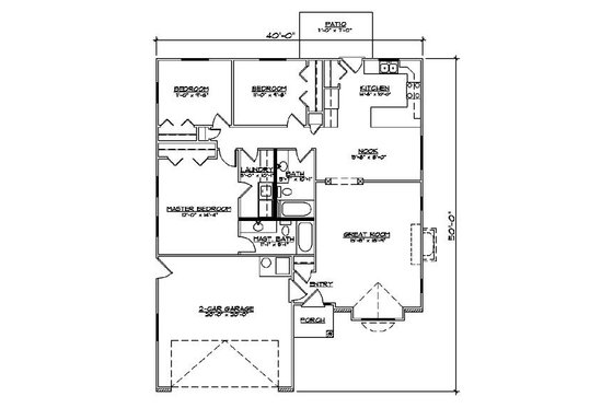 Floor Plan - Main Floor for Ranch House Plan #5-233 - 3 bed, 2 bath
