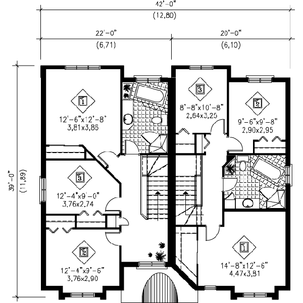 European Floor Plan - Upper Floor Plan #25-386